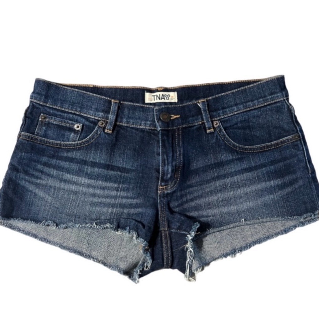 Tna Indigo Denim Low Rise Cutoff Shorts With Frayed Hem Nwot 29